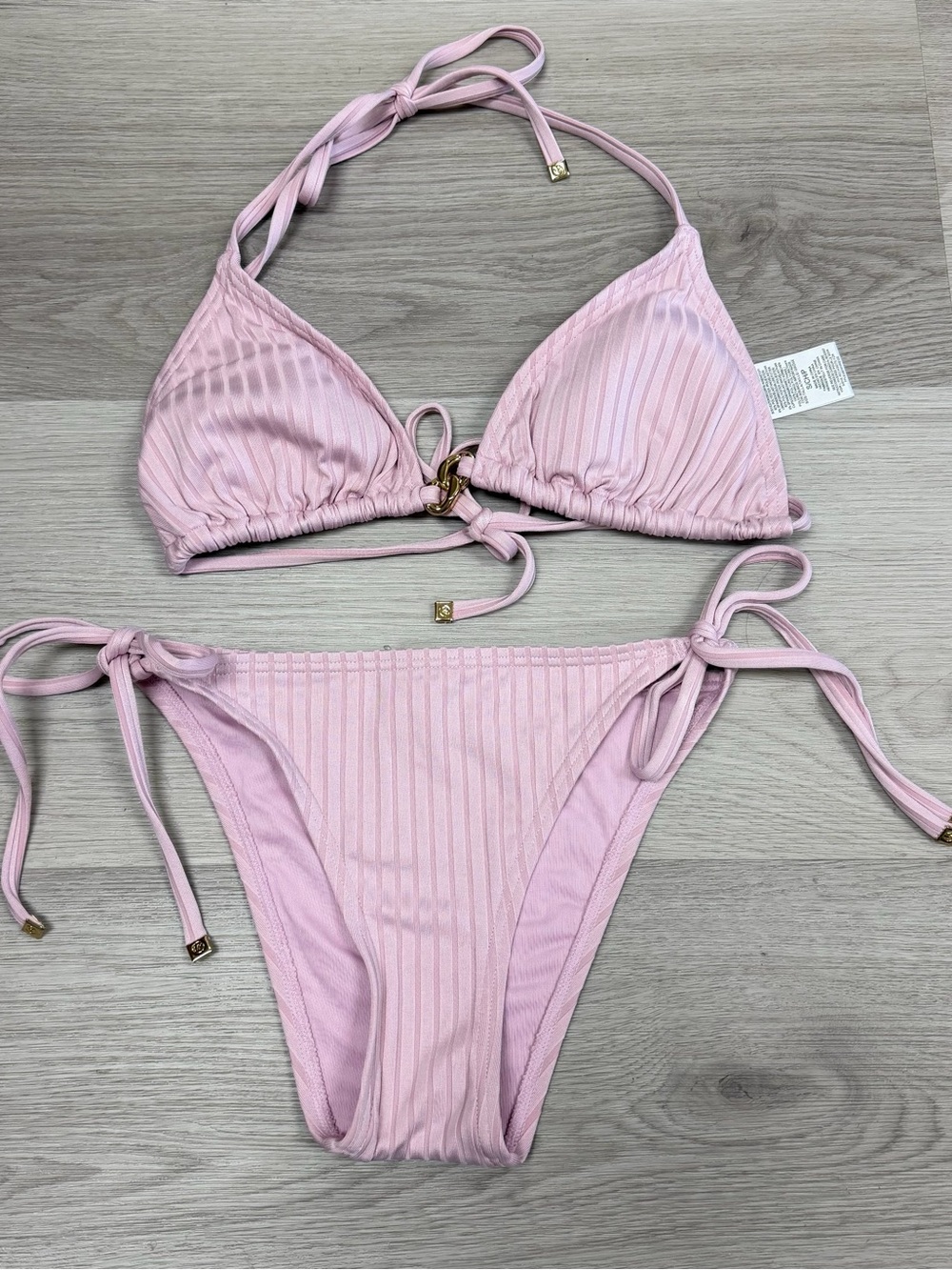 Michael Kors Light Pink Ribbed String Bikini Set